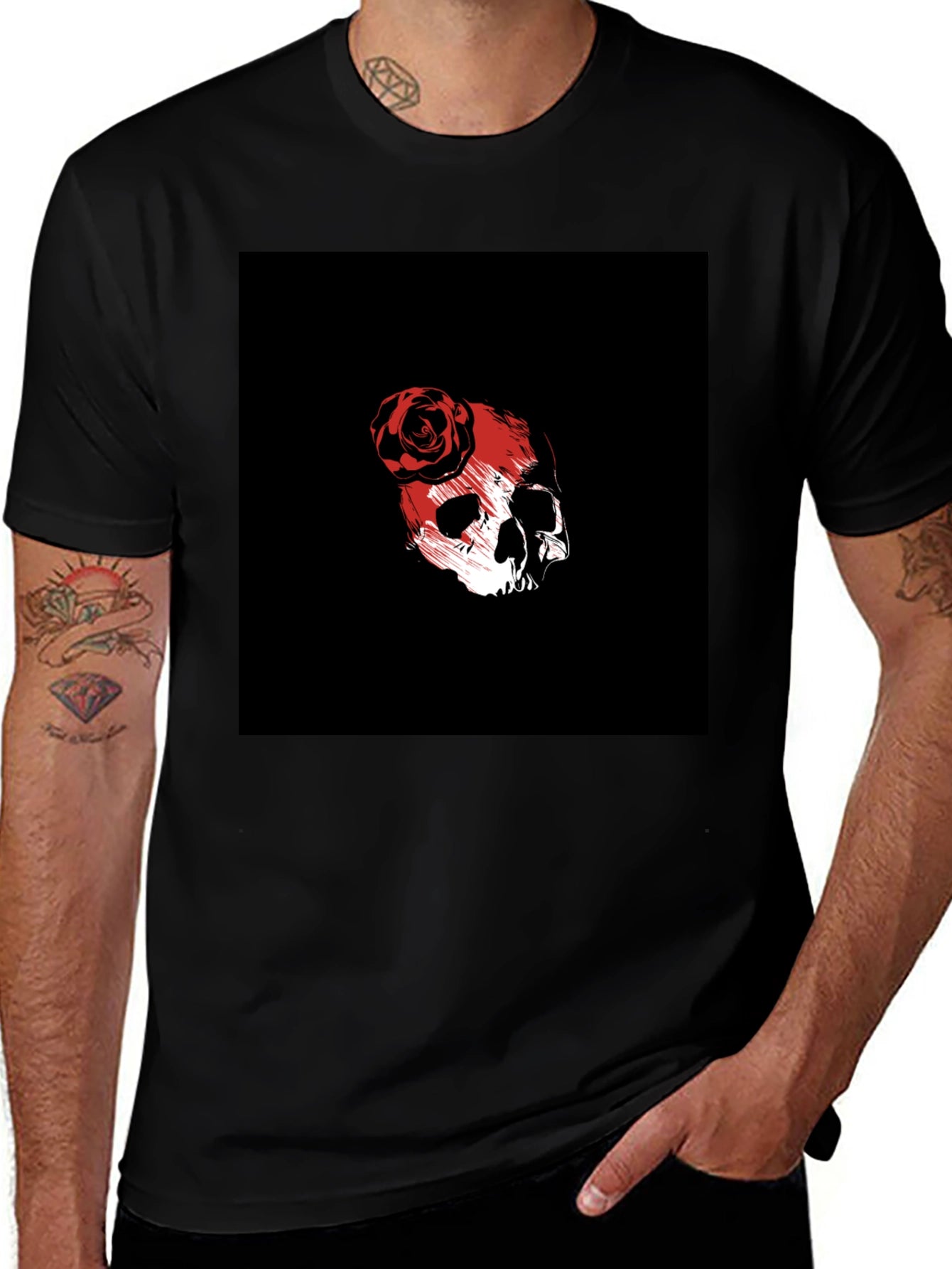Skull & Rose Graphic Tee - Black Cotton Blend