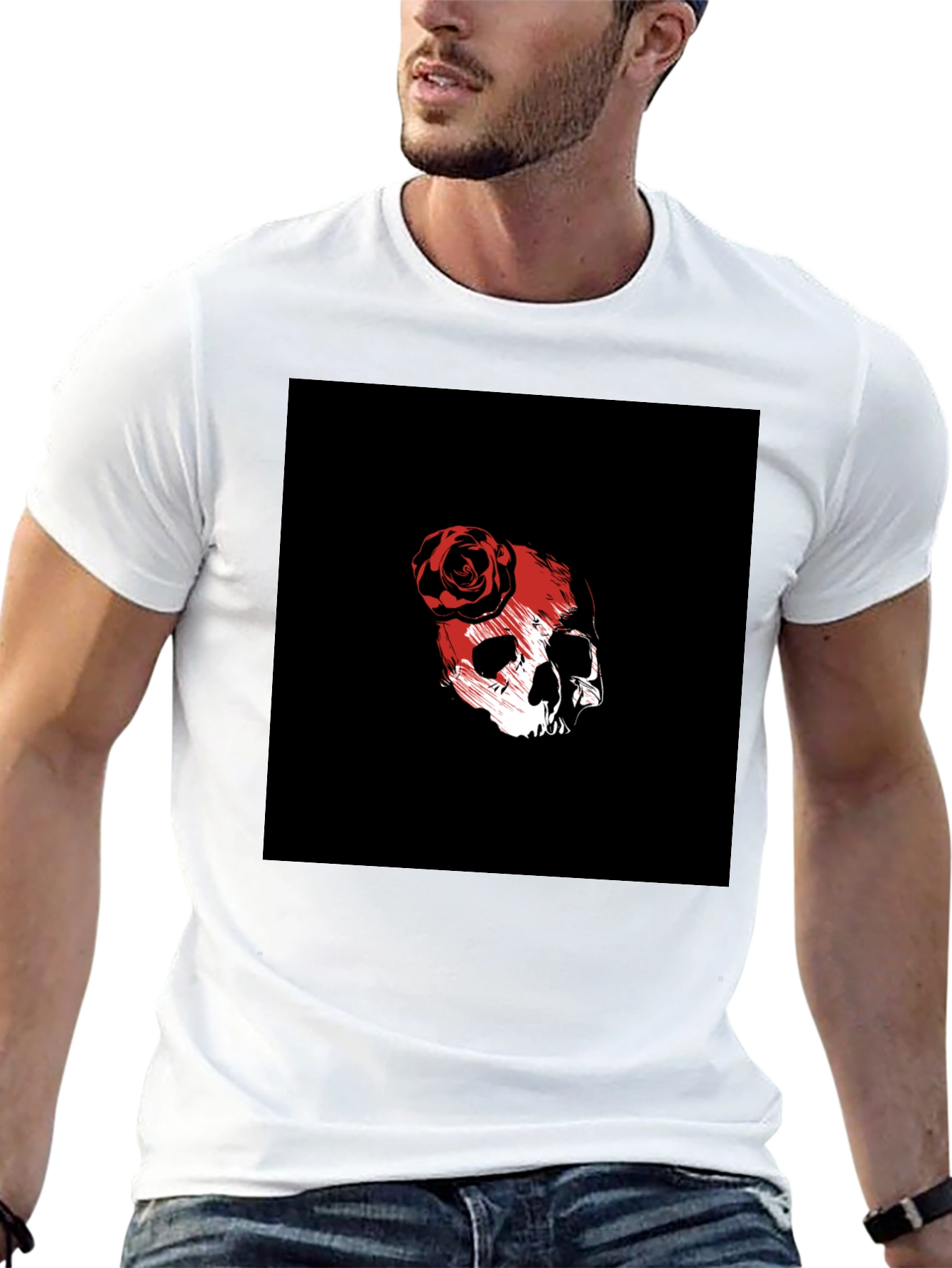 Skull & Rose Graphic Tee - Black Cotton Blend