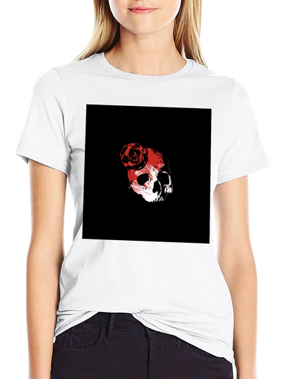 Skull & Rose Graphic Tee - Black Cotton Blend