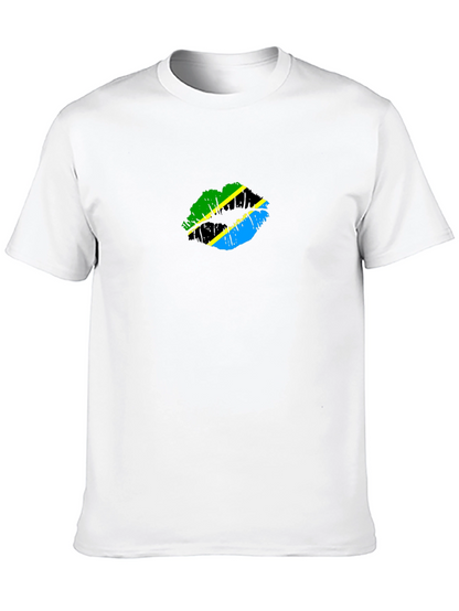 Tanzania Flag Lips Graphic Black T-Shirt