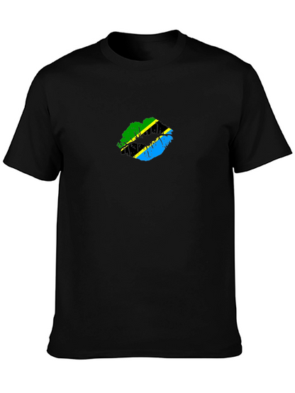 Tanzania Flag Lips Graphic Black T-Shirt