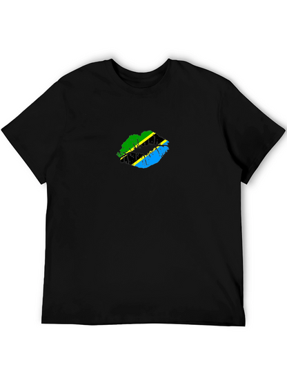 Tanzania Flag Lips Graphic Black T-Shirt
