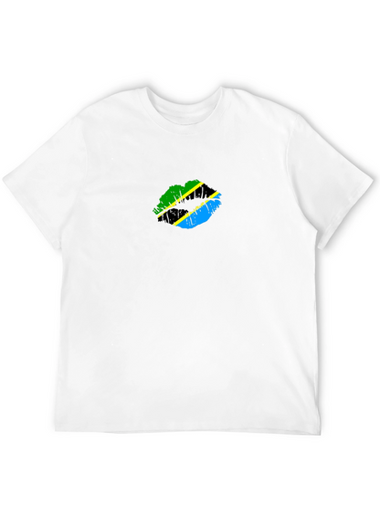 Tanzania Flag Lips Graphic Black T-Shirt