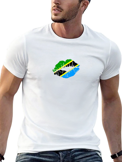 Tanzania Flag Lips Graphic Black T-Shirt