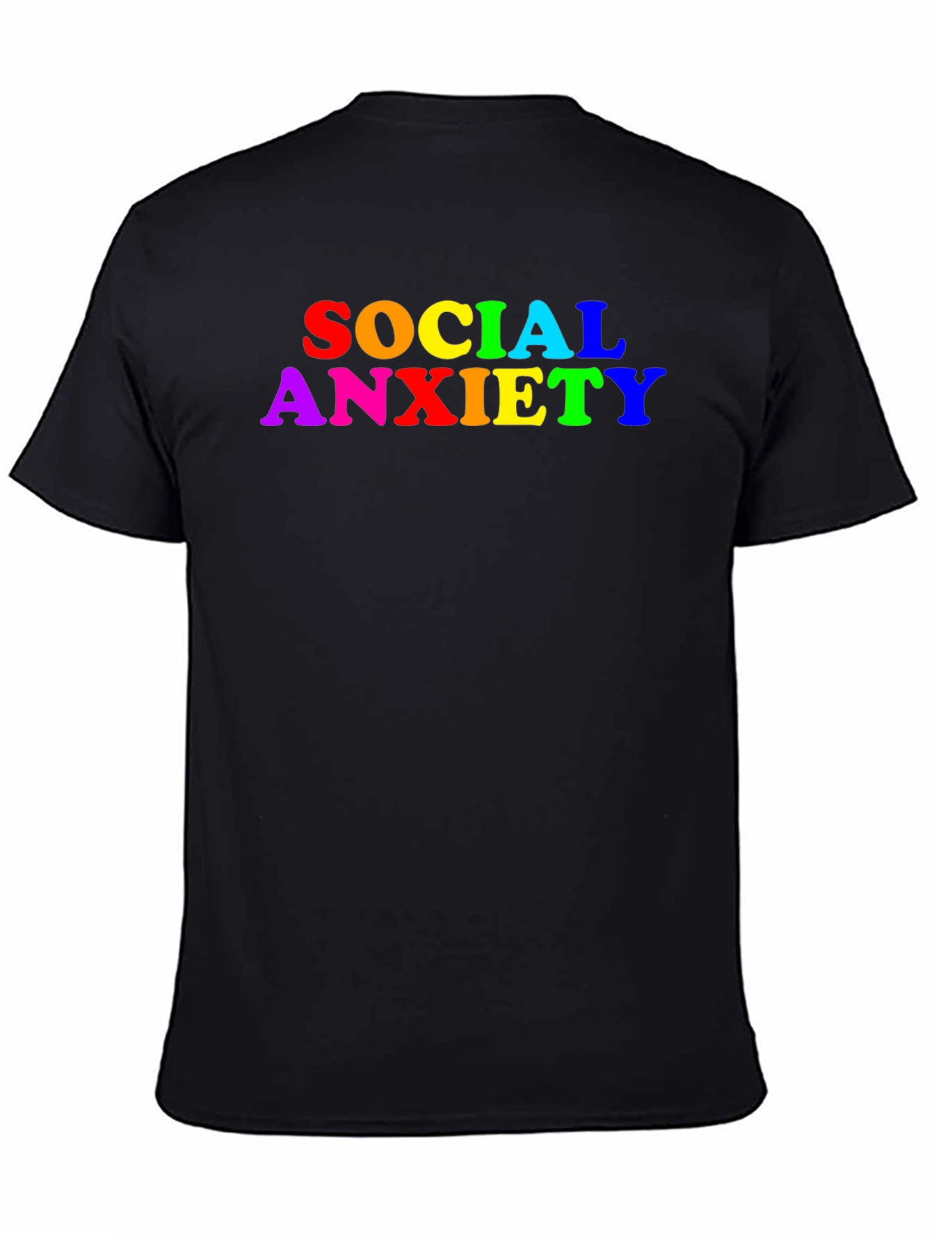 Social Anxiety Rainbow Text Black T-Shirt
