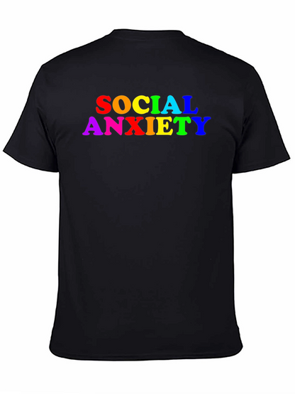 Social Anxiety Rainbow Text Black T-Shirt