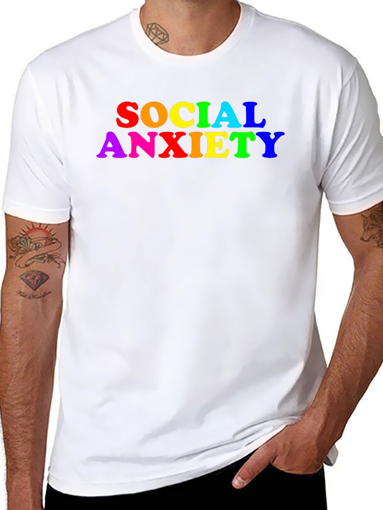 Social Anxiety Rainbow Text Black T-Shirt