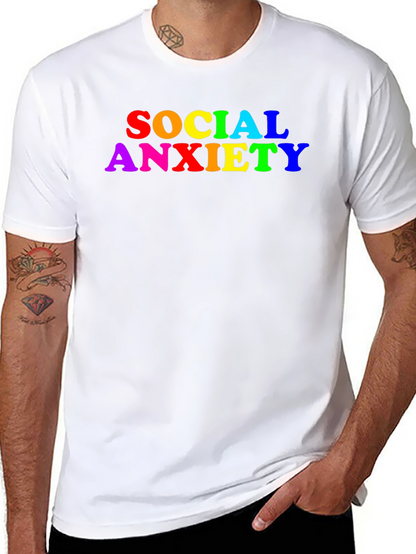 Social Anxiety Rainbow Text Black T-Shirt