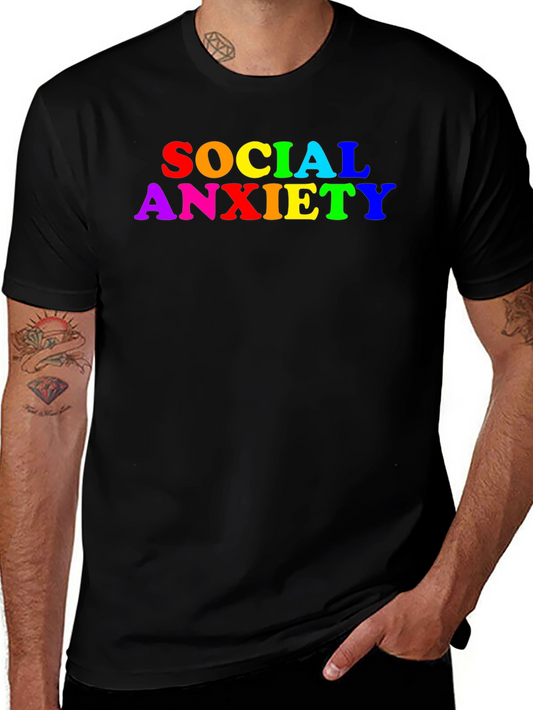 Social Anxiety Rainbow Text Black T-Shirt