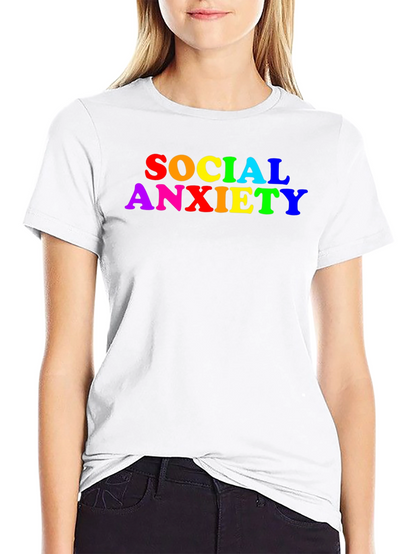 Social Anxiety Rainbow Text Black T-Shirt