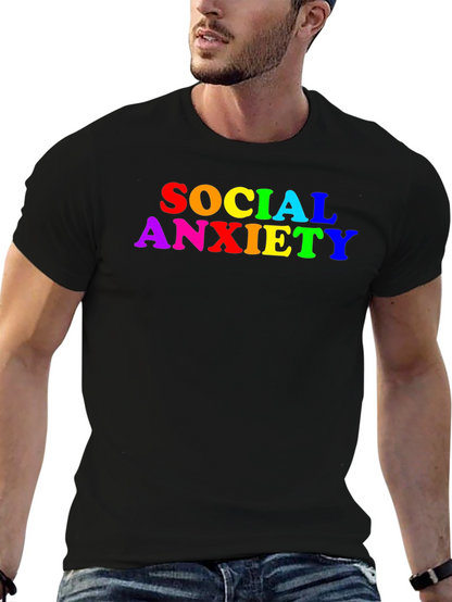 Social Anxiety Rainbow Text Black T-Shirt