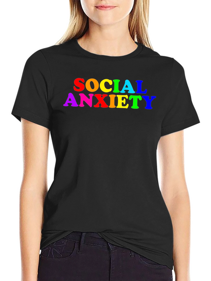 Social Anxiety Rainbow Text Black T-Shirt