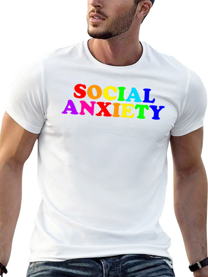Social Anxiety Rainbow Text Black T-Shirt