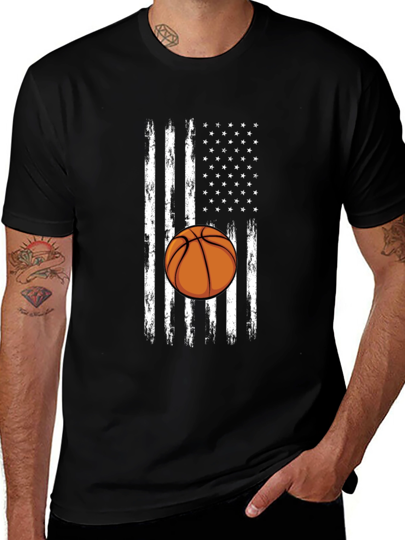 Basketball American Flag Graphic T-Shirt