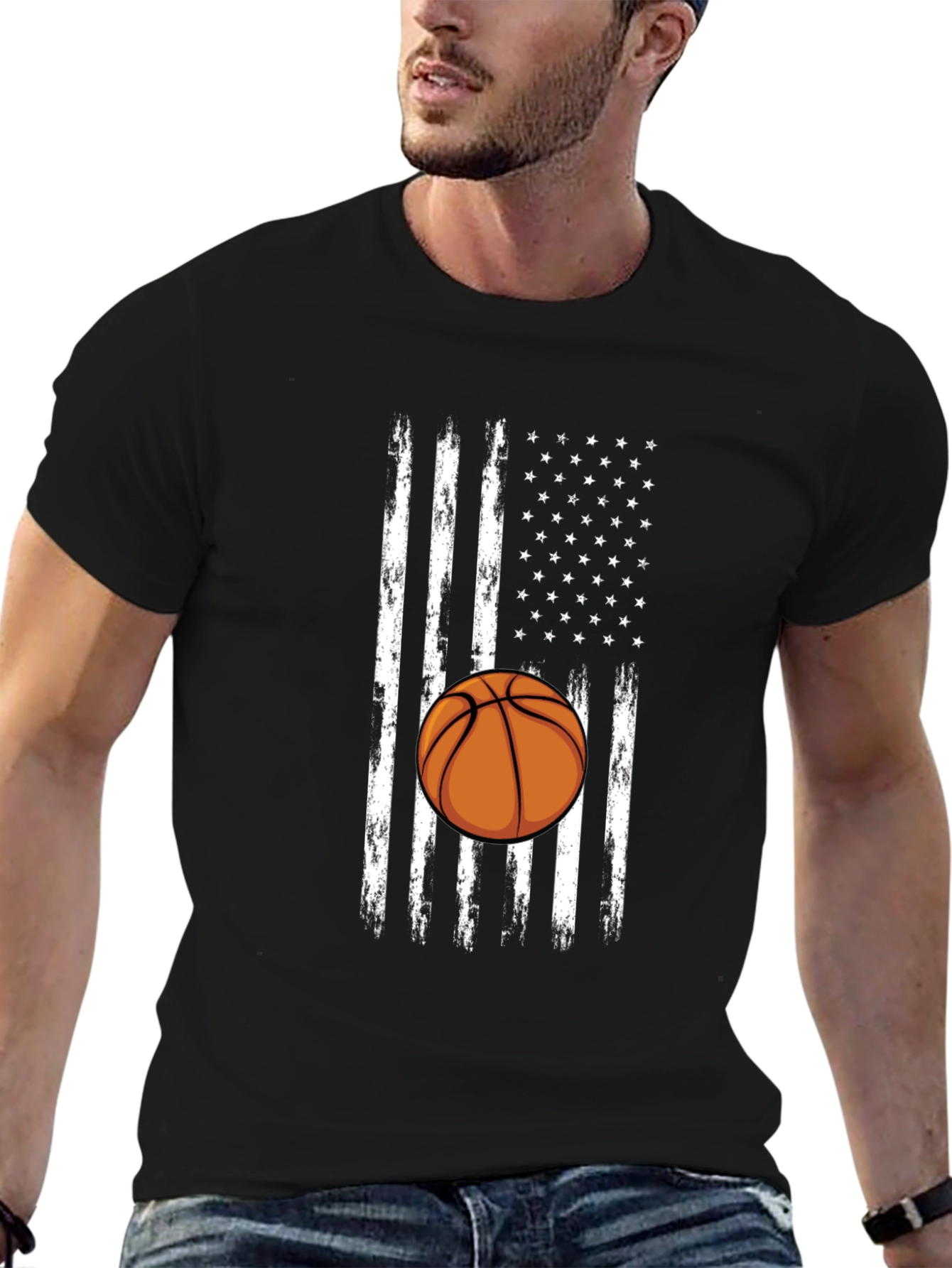 Basketball American Flag Graphic T-Shirt