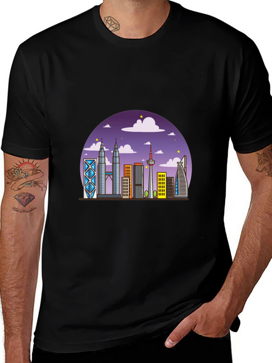 Kuala Lumpur Skyline Graphic Tee - Black Cotton Shirt