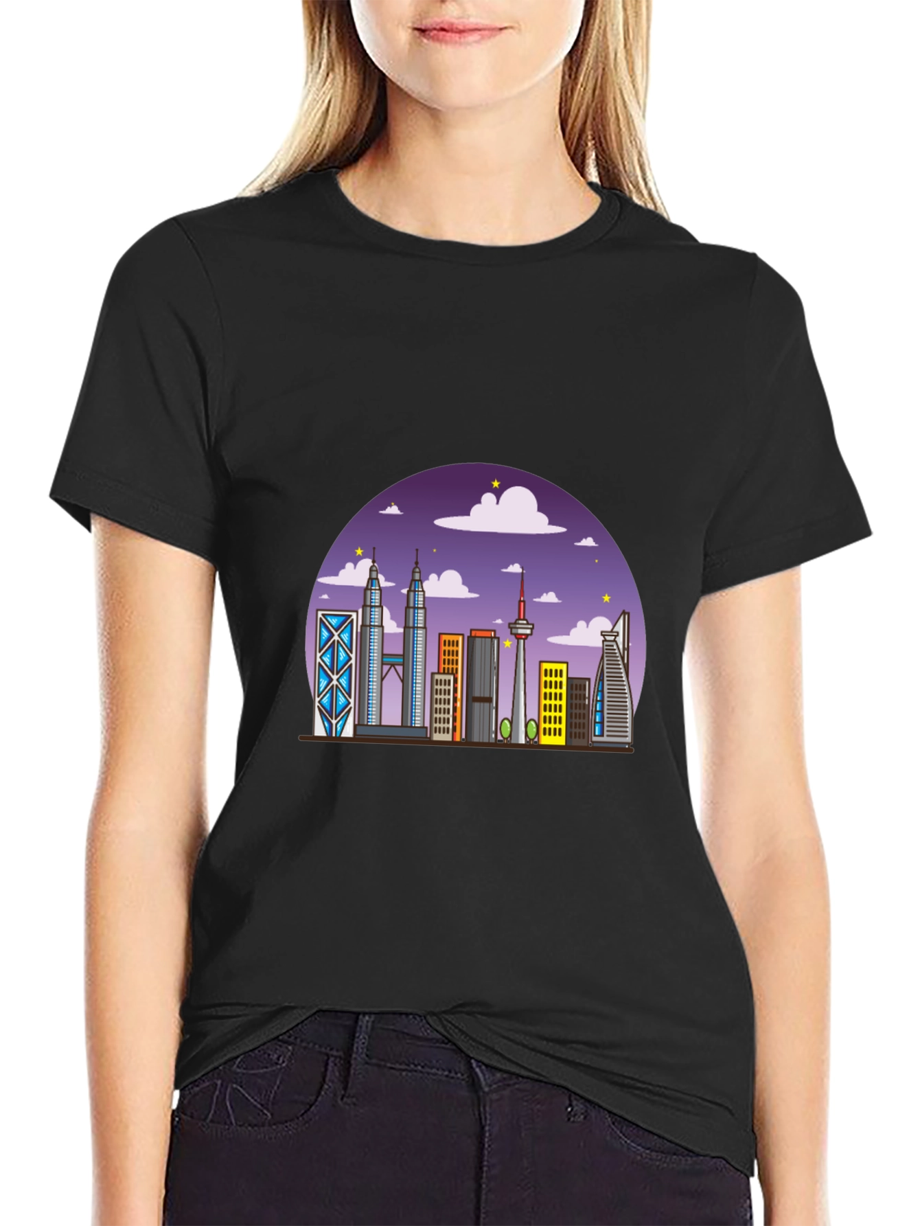 Kuala Lumpur Skyline Graphic Tee - Black Cotton Shirt