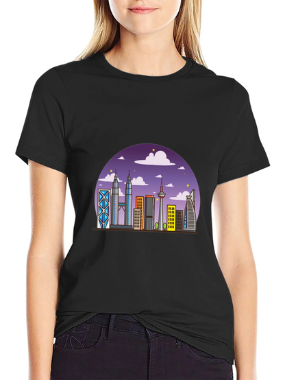Kuala Lumpur Skyline Graphic Tee - Black Cotton Shirt