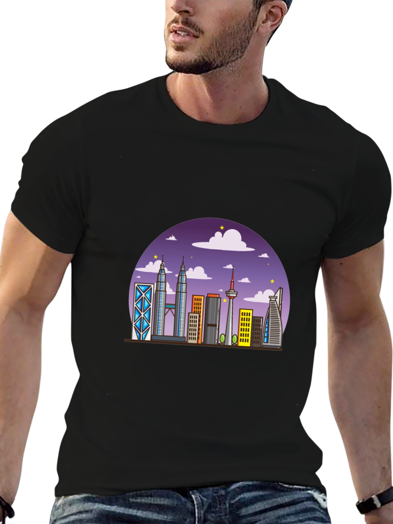 Kuala Lumpur Skyline Graphic Tee - Black Cotton Shirt