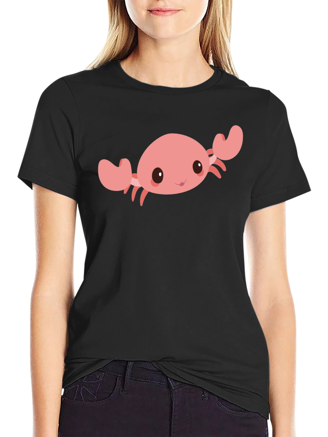 Cute Crab Graphic Tee - Black Cotton Comfort