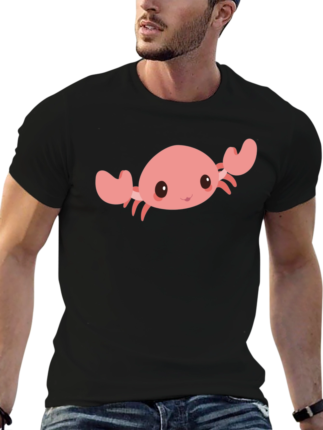 Cute Crab Graphic Tee - Black Cotton Comfort