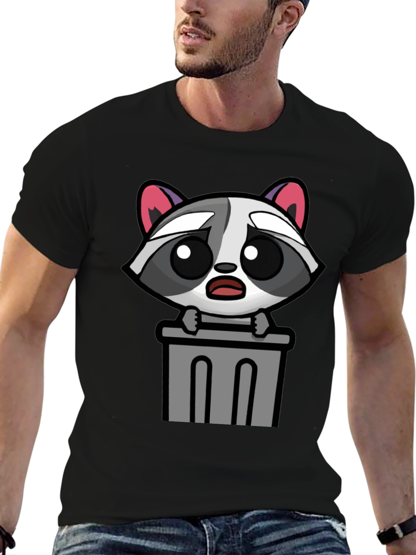 Cute Raccoon in Trash T-Shirt - Unisex Black Tee