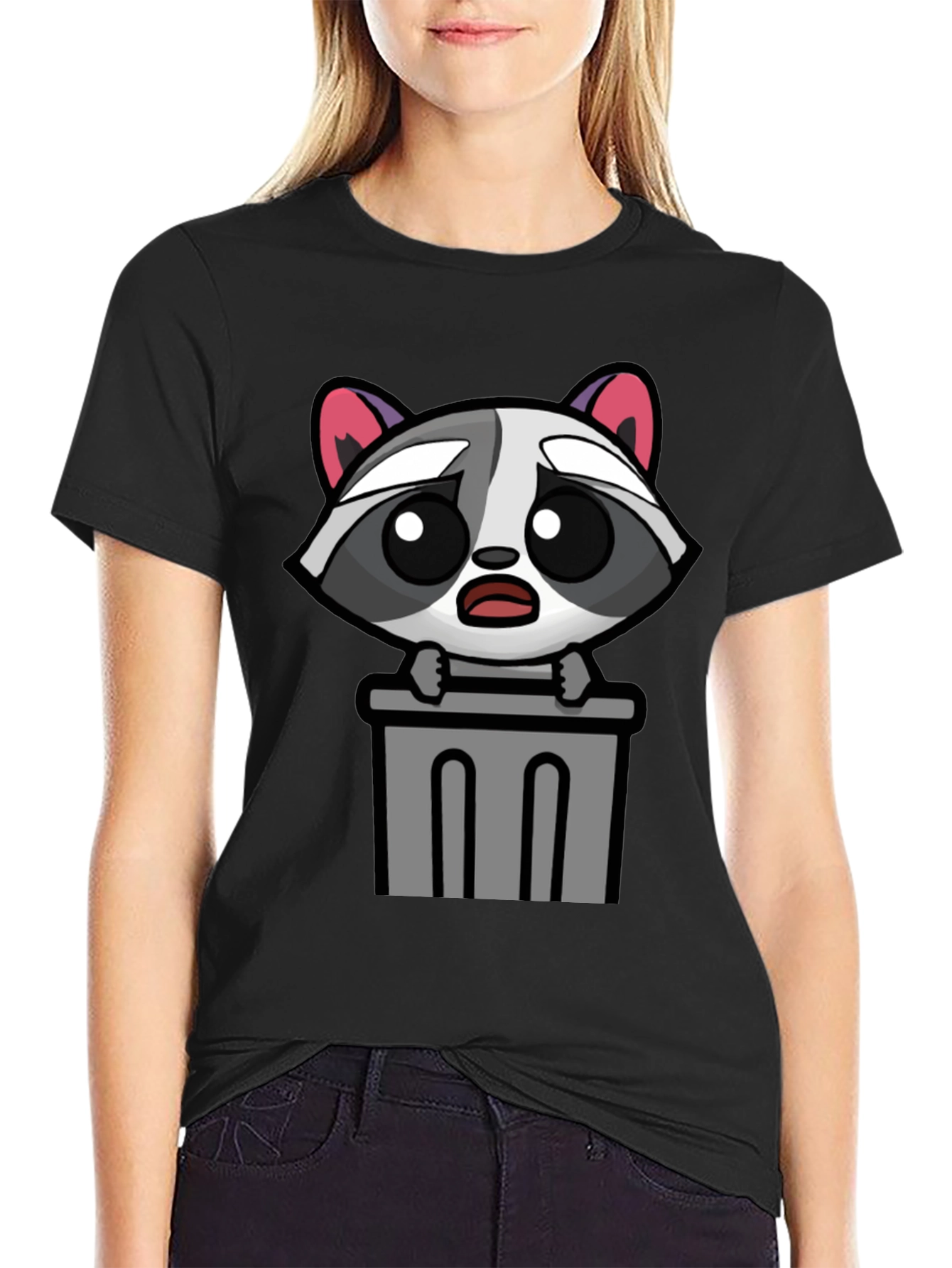 Cute Raccoon in Trash T-Shirt - Unisex Black Tee