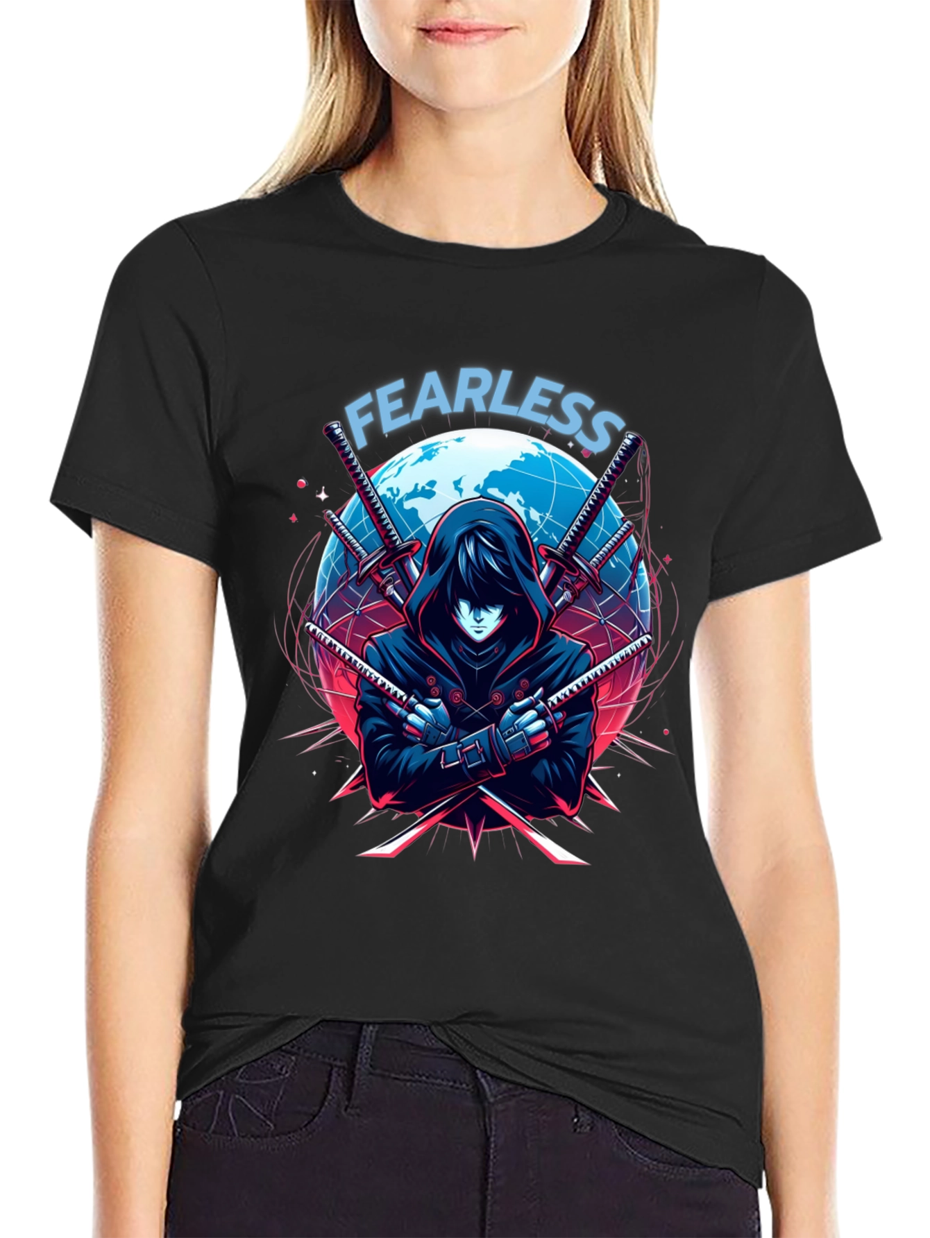 Fearless Anime Ninja Graphic T-Shirt