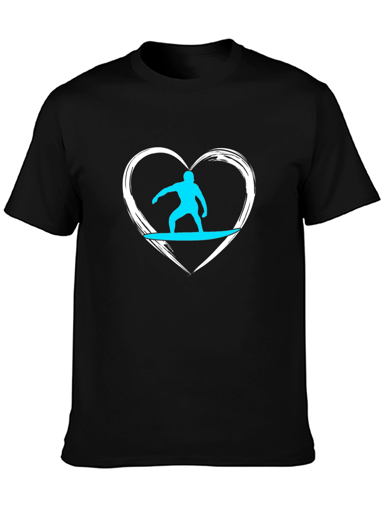 Surfer Heart Graphic Tee - Black Cotton Casual T-Shirt