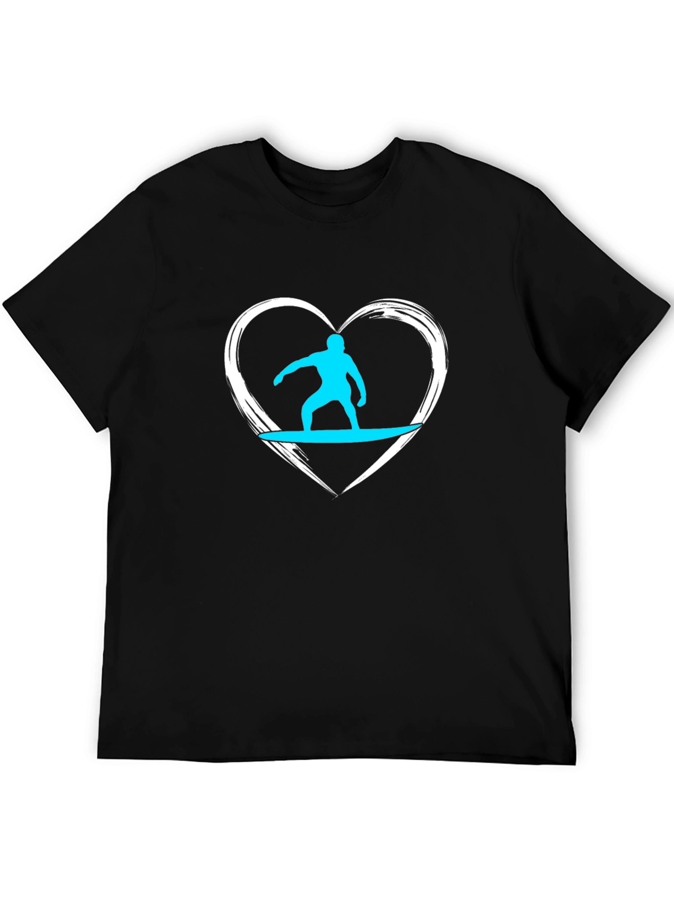 Surfer Heart Graphic Tee - Black Cotton Casual T-Shirt