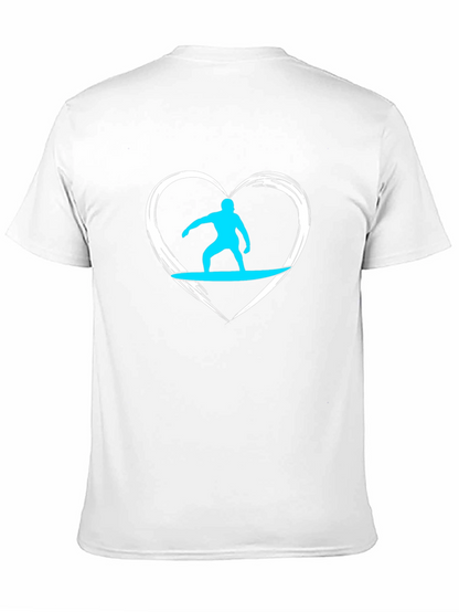 Surfer Heart Graphic Tee - Black Cotton Casual T-Shirt