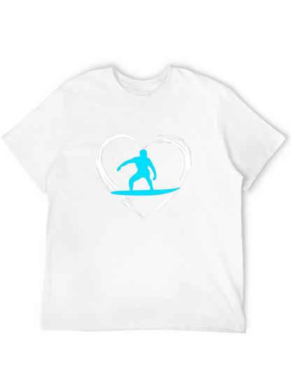 Surfer Heart Graphic Tee - Black Cotton Casual T-Shirt