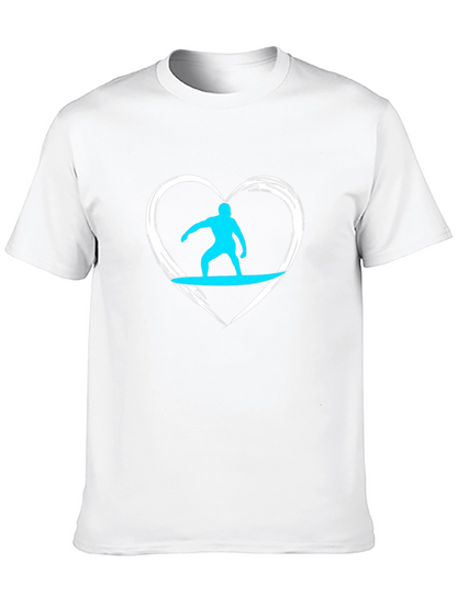 Surfer Heart Graphic Tee - Black Cotton Casual T-Shirt