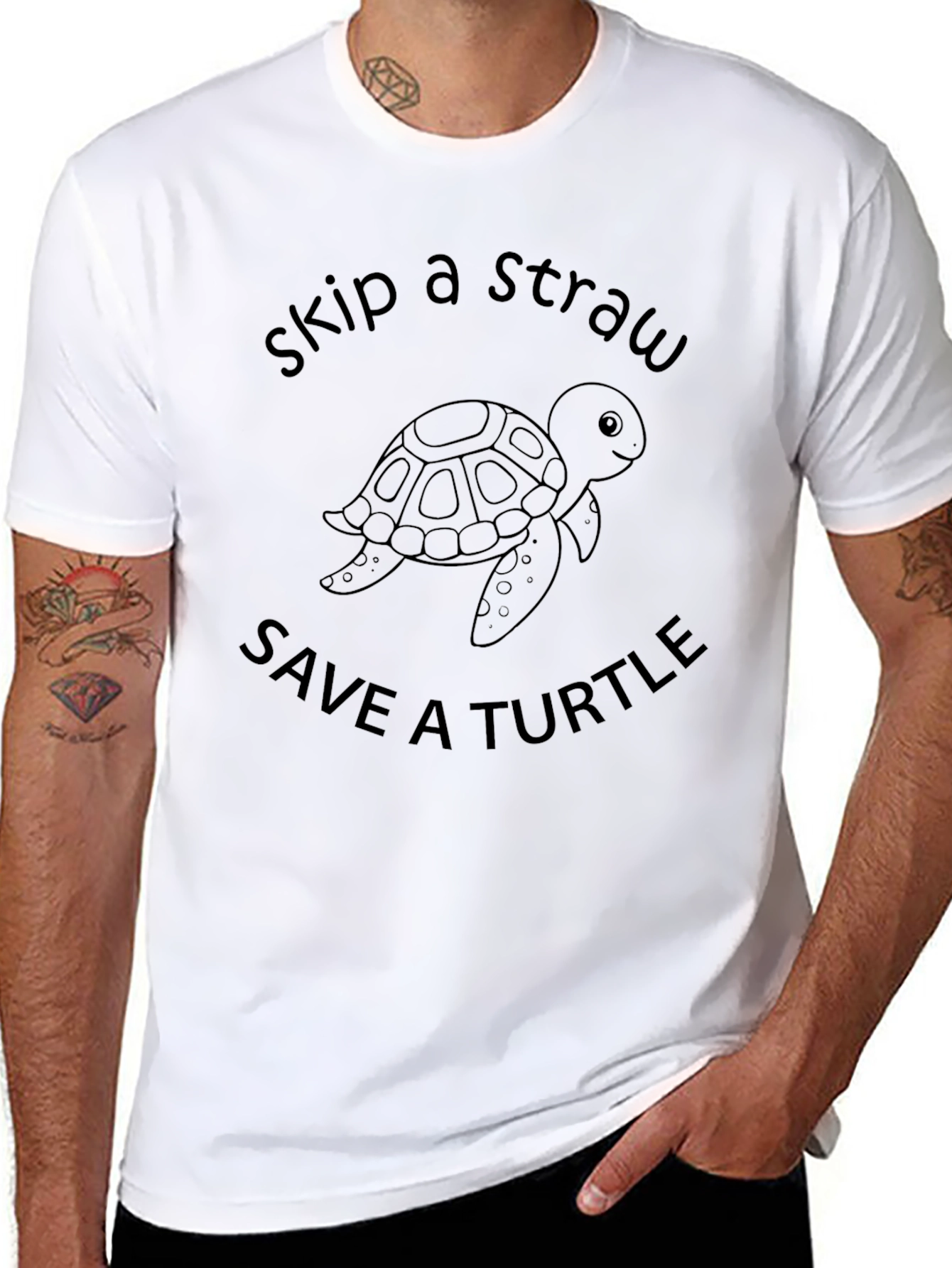 Skip a Straw Save a Turtle Black T-Shirt