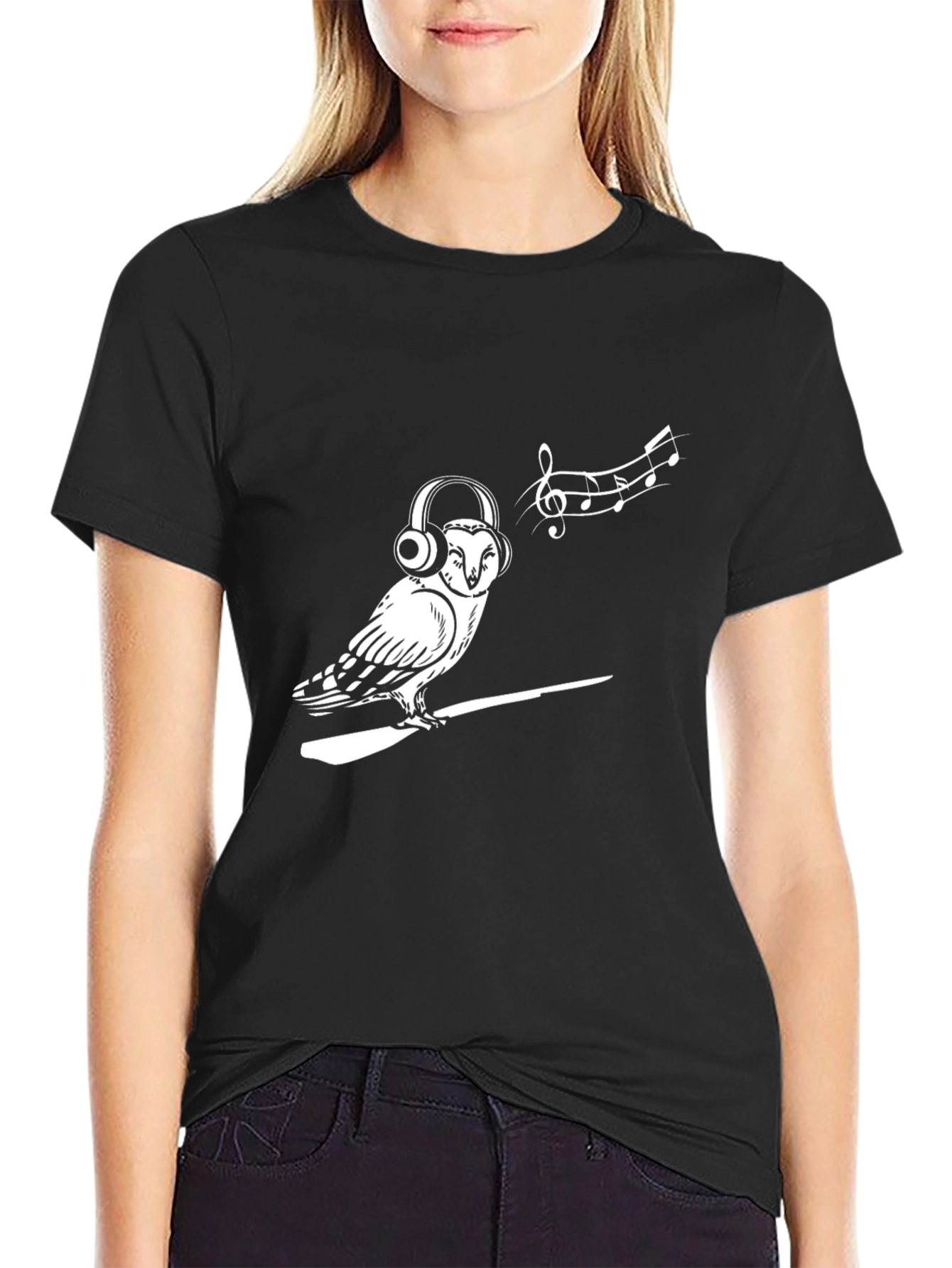 Owl Music Lover Graphic Tee - Black T-Shirt