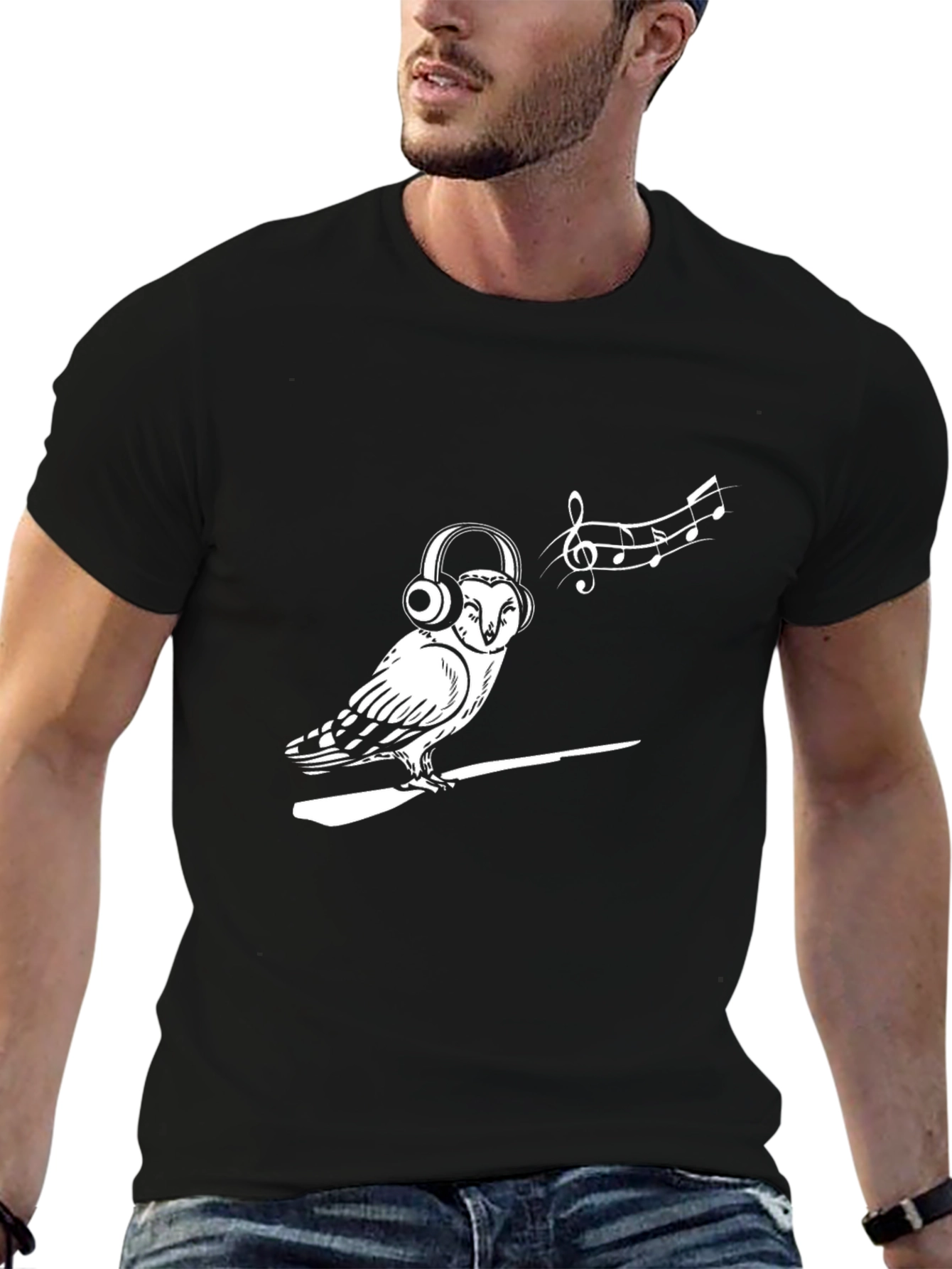 Owl Music Lover Graphic Tee - Black T-Shirt