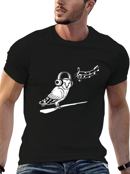 Owl Music Lover Graphic Tee - Black T-Shirt