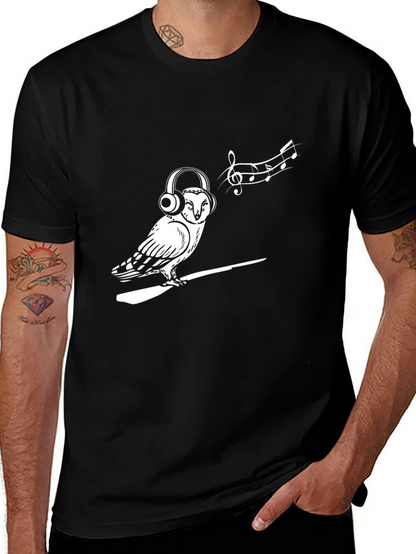 Owl Music Lover Graphic Tee - Black T-Shirt