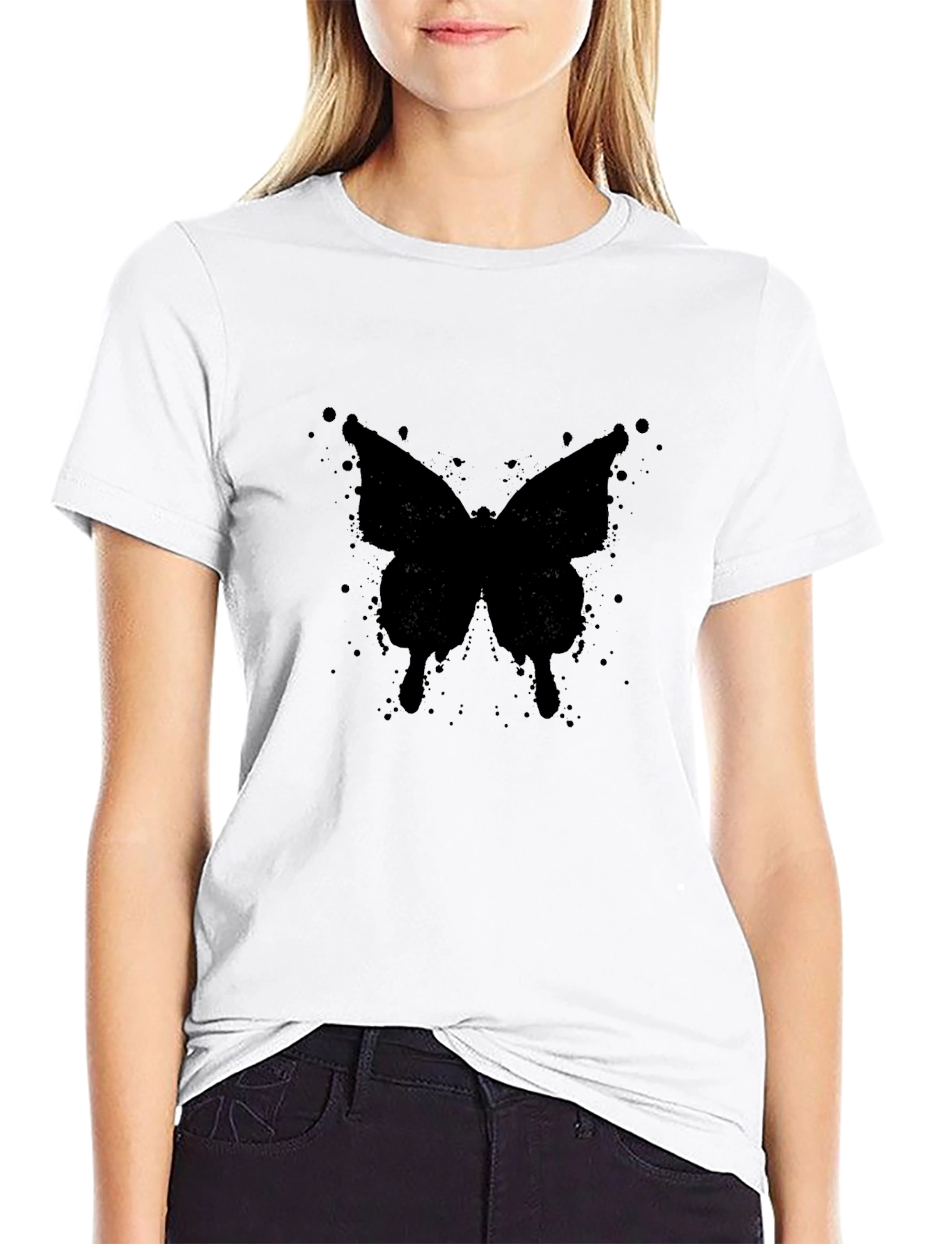 Black Butterfly Splatter Graphic T-Shirt