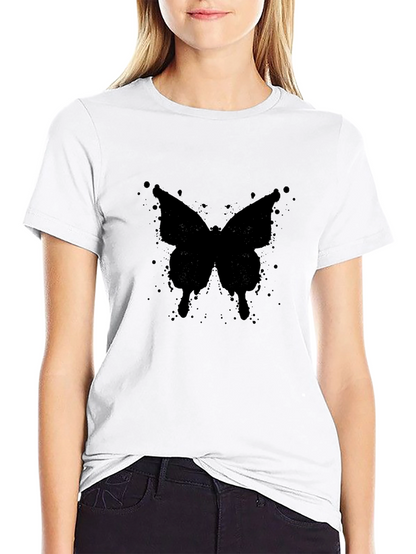 Black Butterfly Splatter Graphic T-Shirt