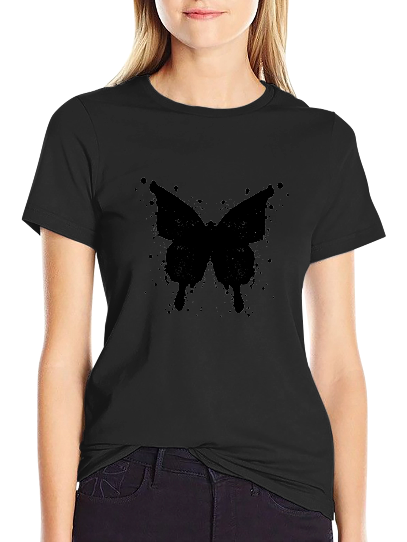 Black Butterfly Splatter Graphic T-Shirt