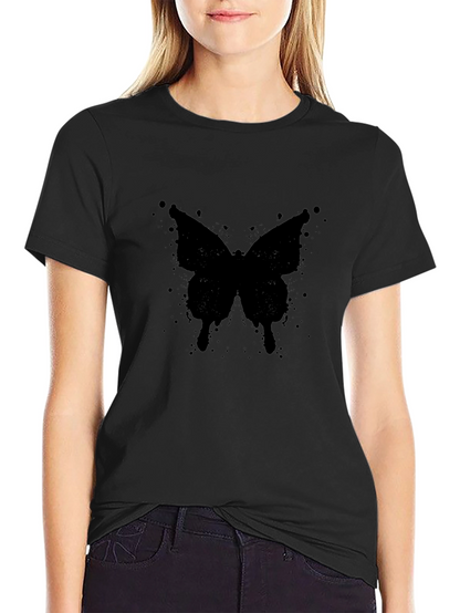 Black Butterfly Splatter Graphic T-Shirt