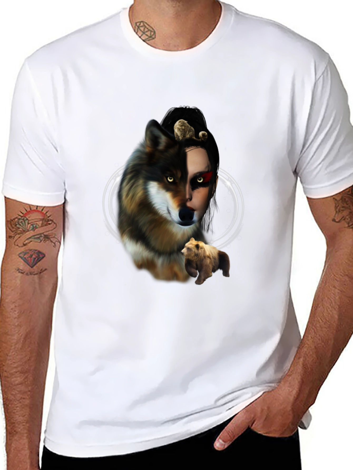 Wolf & Bear Graphic Tee - Unisex Black T-Shirt