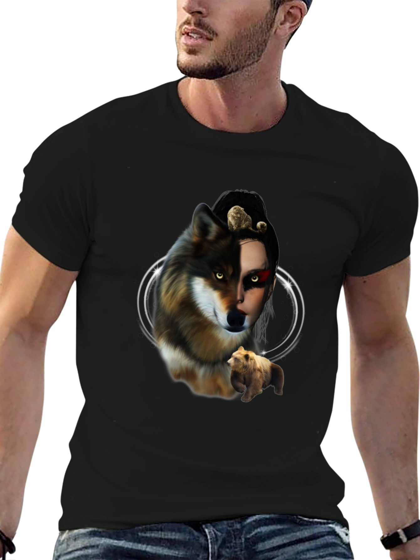 Wolf & Bear Graphic Tee - Unisex Black T-Shirt