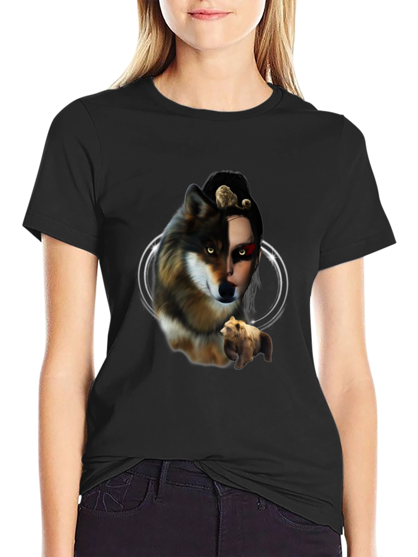 Wolf & Bear Graphic Tee - Unisex Black T-Shirt