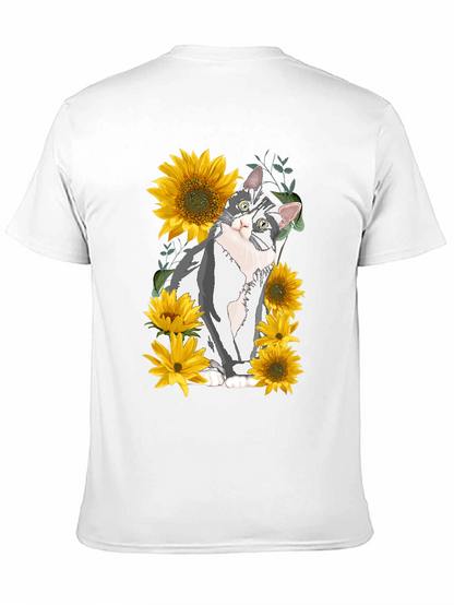 Cat & Sunflower Graphic Print T-Shirt