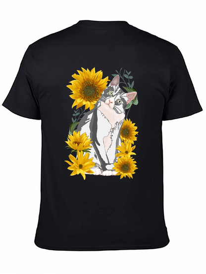 Cat & Sunflower Graphic Print T-Shirt