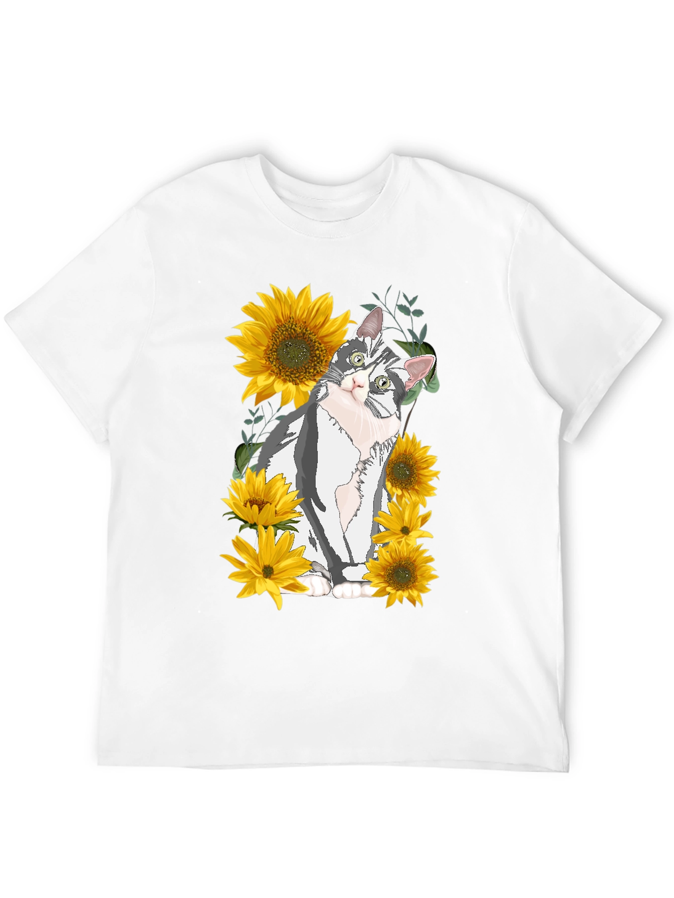 Cat & Sunflower Graphic Print T-Shirt