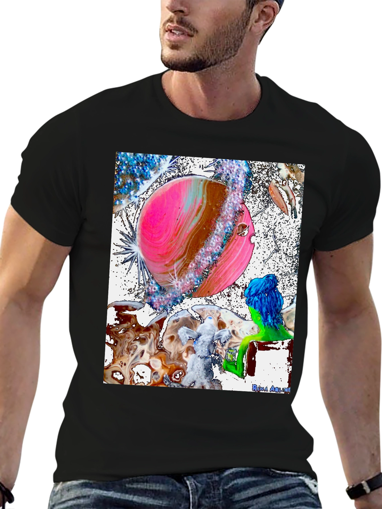 Astral Planet Graphic Tee - Black Cotton Comfort