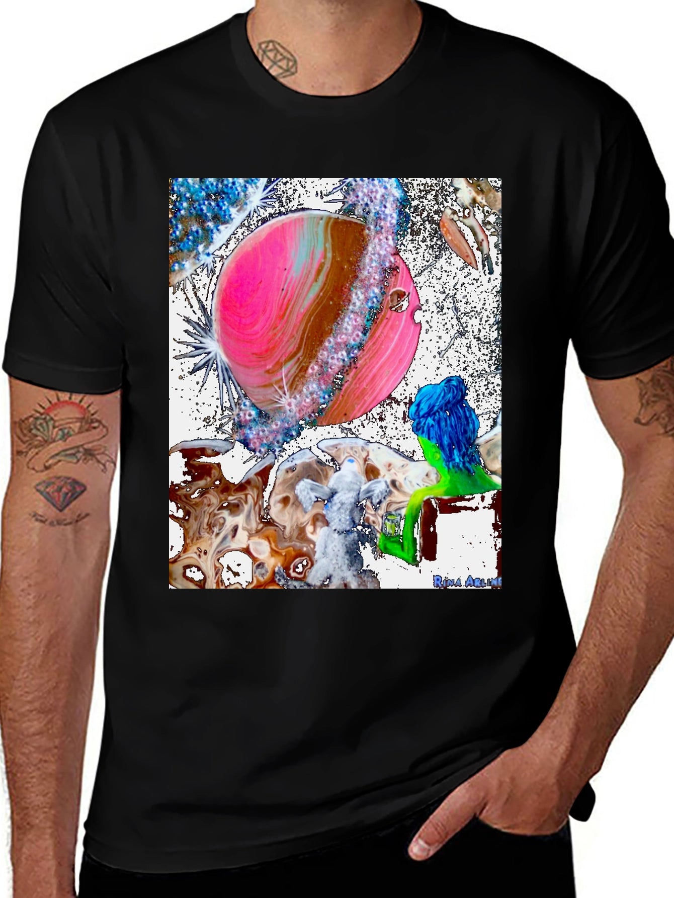 Astral Planet Graphic Tee - Black Cotton Comfort